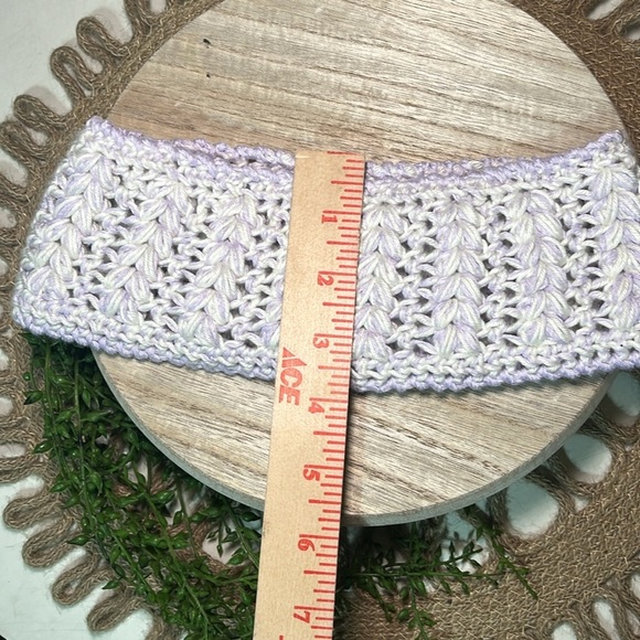 HANDMADE Hand Knitted Crochet Head Wrap Headband Purple White New Warm - Picture 5 of 5